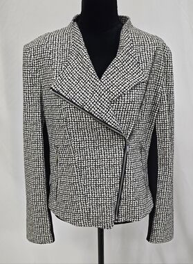 DKNY women 14 asymmetrical moto blazer jacket career office preppy academia